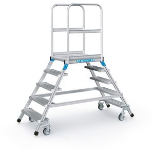 Trappe med platform, transportabel, dobbelt, med letmetaltrin og platform