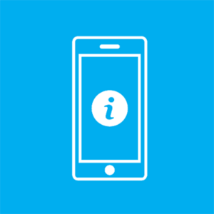 Digitale Services und Prozesse Piktogramm eines Smartphones mit einem Infozeichen auf dem Display