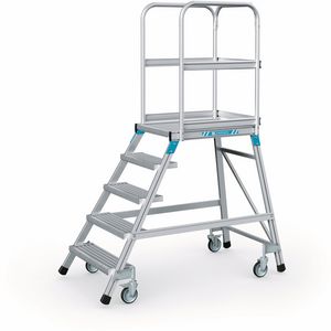 Trappe med platform, transportabel, enkelt, med stålgitterristtrin og platform