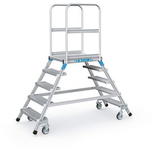 Trappe med platform, transportabel, dobbelt, med stålgitterristtrin og platform