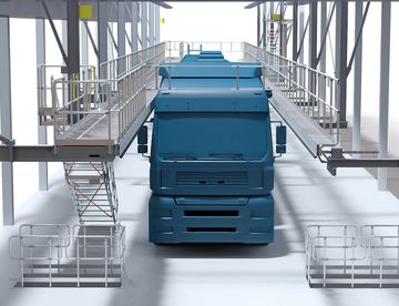 Fall protection on both sides and the front end of a work platform. Fall protection on both sides and the front end of a work platform.