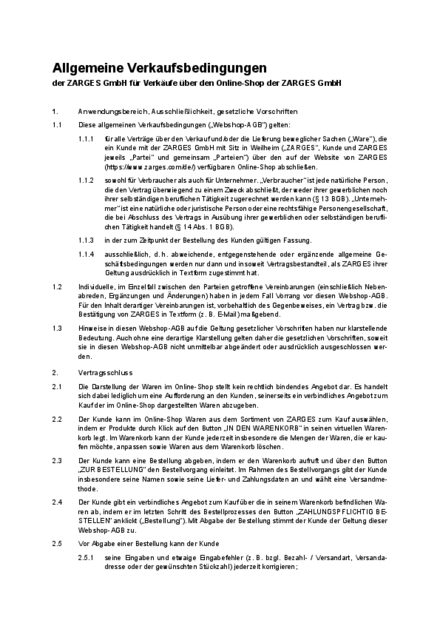 Allgemeine Verkaufsbedingungen Online-Shop