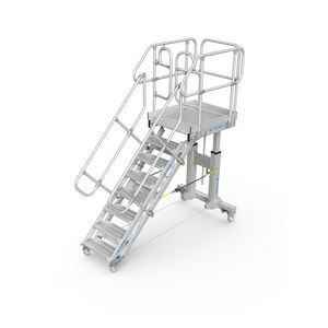 Height-adjustable mobile access steps with platform