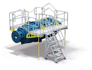 Maintenance platform with fall protection, attached directly to the machine Maintenance platform with fall protection, attached directly to the machine